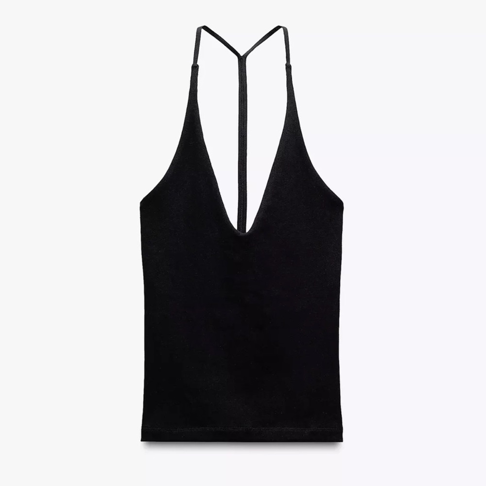 Zara Black V Neck Strappy Top